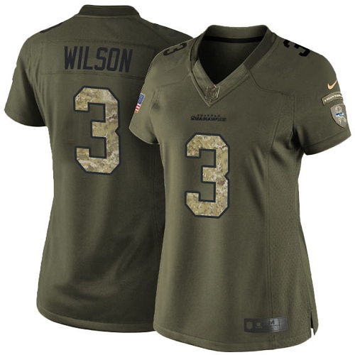 Women's Elite Russell Wilson Nike Jersey Green - #3 Salute to Service NFL Seattle Seahawks